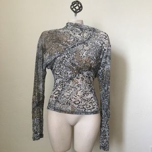 Mock Neck Print Blouse Newport News Sz M